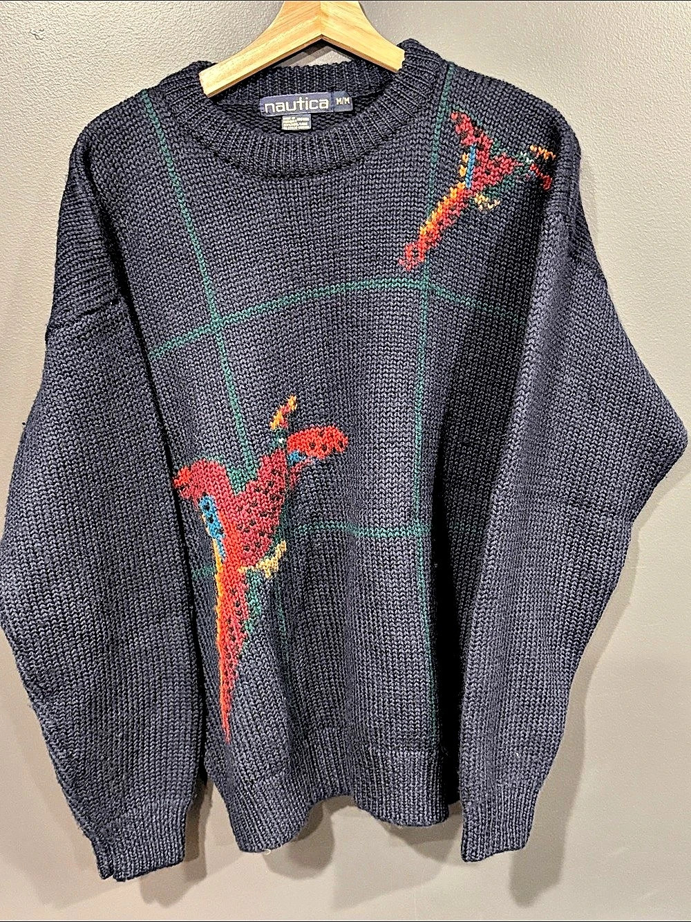 Nautica Men's Duck Pheasant Bird Geometric Crewneck Sweater Size Medium